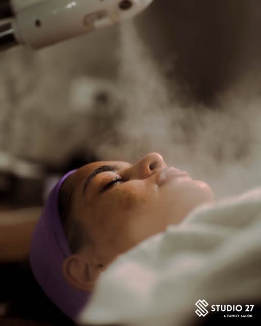 A steam facial in progress at Studio 27