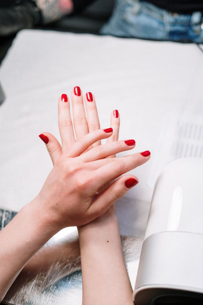 Glossy red gel manicure